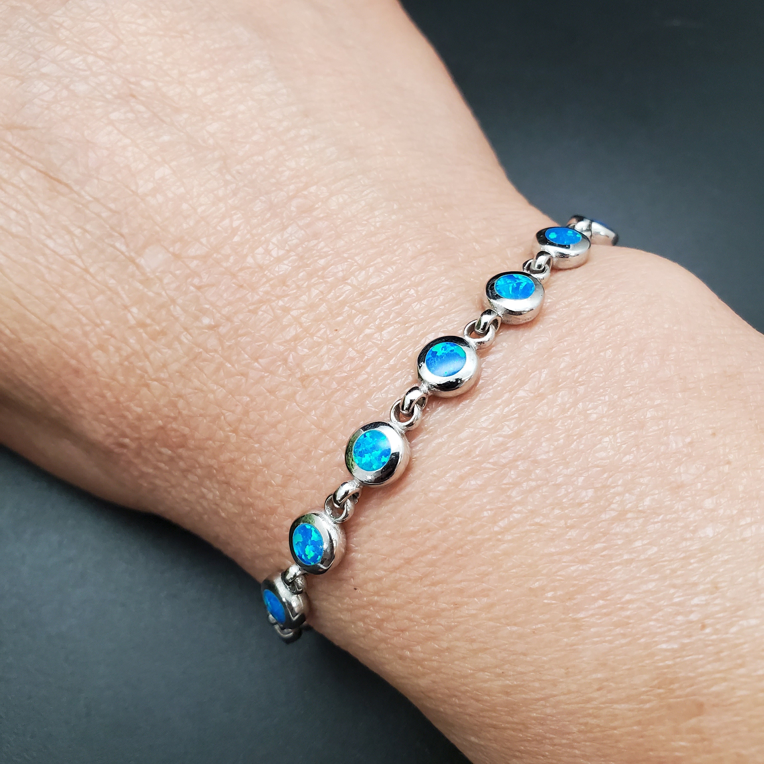 SAM #03 ブルーオパールインレイリンクブレスレット 7 1/2 インチ