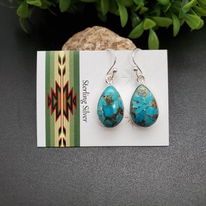 SVE#59 | Blue Copper Turquoise Earrings | Sterling Silver Copper Turquoise Teardrop Earrings | Dainty Blue Turquoise Southwest Earrings