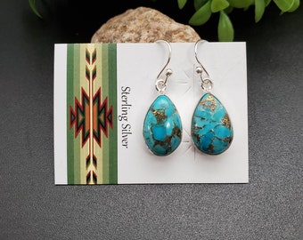 SVE#59 | Blue Copper Turquoise Earrings | Sterling Silver Copper Turquoise Teardrop Earrings | Dainty Blue Turquoise Southwest Earrings