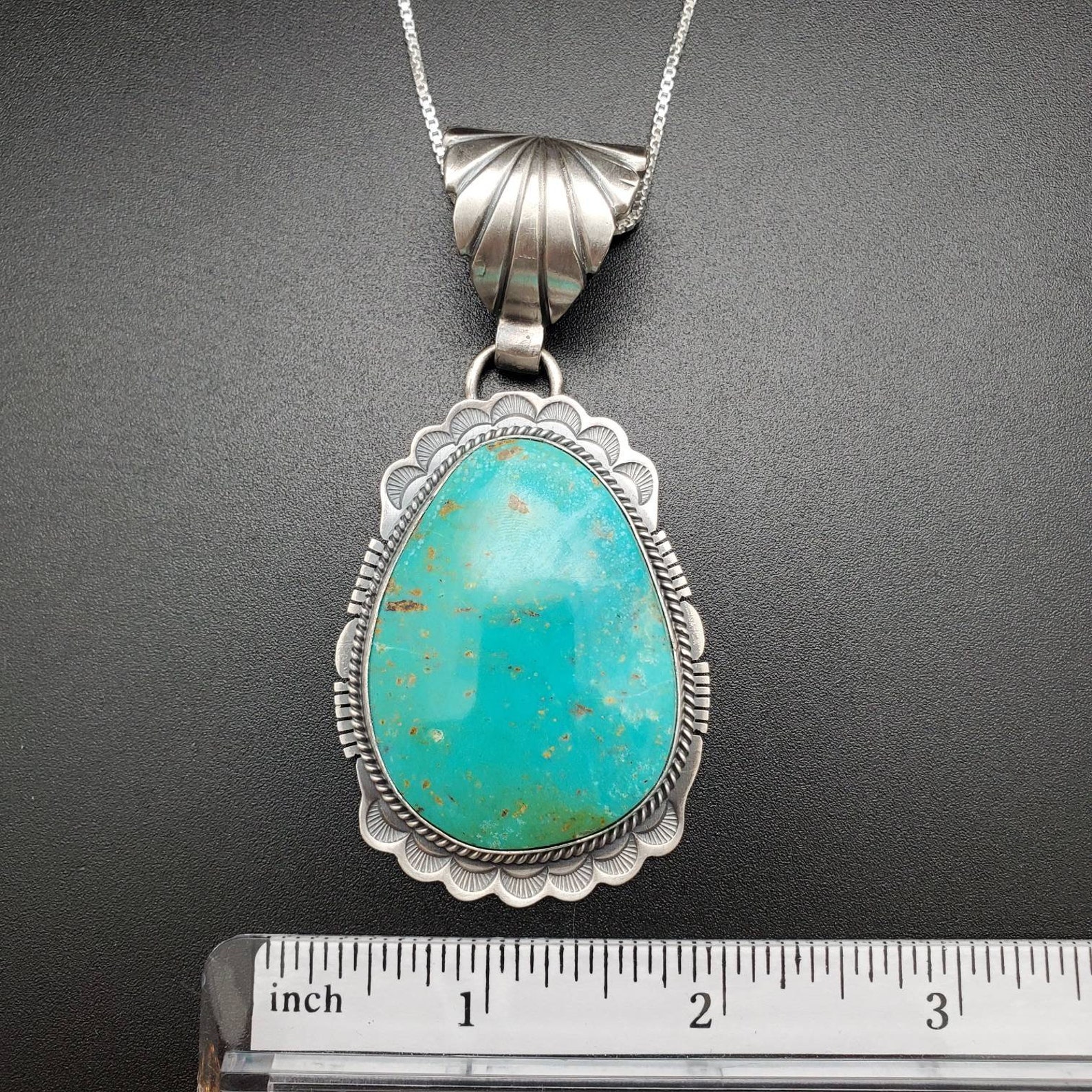 SFH #03 | Big Kingman Turquoise Necklace Pendant With Silver Chain ...