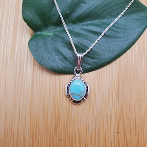 925ForHer Small Turquoise Necklace Pendant With Silver Box Chain Necklace 18 in | Sterling Silver Turquoise Southwest Necklace Made in USA