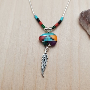925ForHer Dainty Multicolor Bear Necklace Pendant With Liquid Silver Necklace 16&quot; | Inlay Bear Necklace | Southwest Bear Jewelry Made in USA