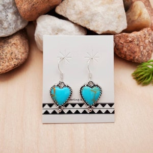 925ForHer Kingman Turquoise Earrings | Sterling Silver Turquoise Heart Earrings | Turquoise Dangle Earrings | Southwest Earrings Made in USA
