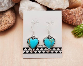 925ForHer Kingman Turquoise Earrings | Sterling Silver Turquoise Heart Earrings | Turquoise Dangle Earrings | Southwest Earrings Made in USA