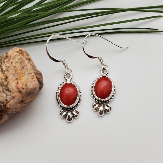 Sterling Silver Red Coral Teardrop Earrings Sterling Silver Red Coral Teardrop Earrings