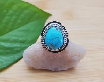 Lovely Sterling Silver Turquoise Ring Size 5 1/4 US | Big Turquoise Ring | Silver Ring | Big Blue Stone Ring | Statement Ring | Gift For Her