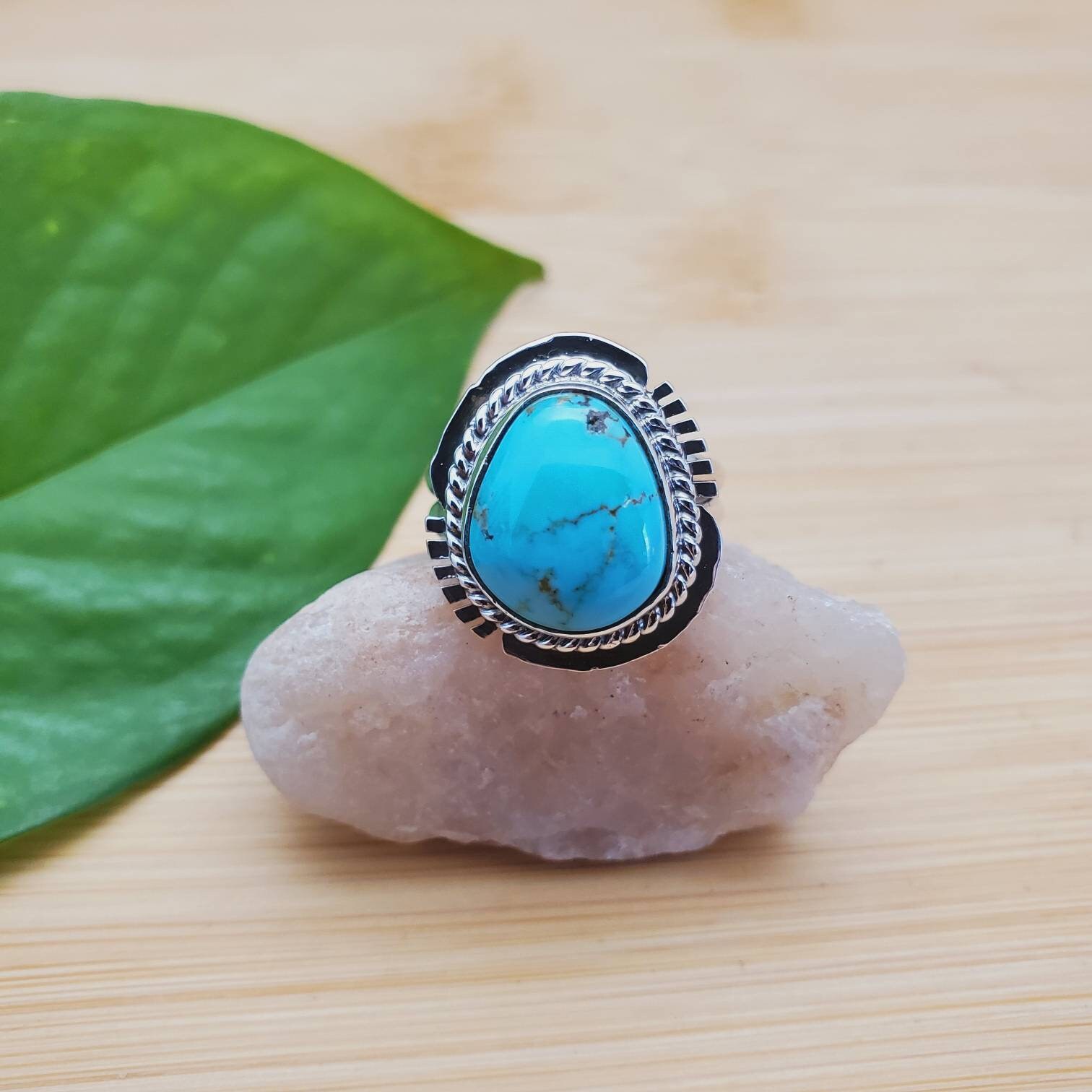 RR-13 Lovely Sterling Silver Turquoise Ring Size 5 1/4 US