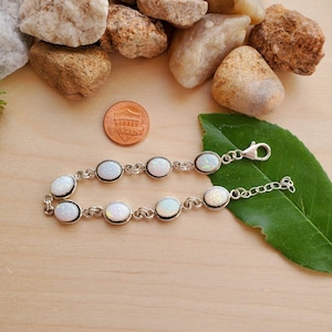 925ForHer Small White Opal Bracelet Link | Sterling Silver Bracelet 7.25&quot; With 1&quot; Chain Extension | Opal Southwestern Bracelet Made in USA