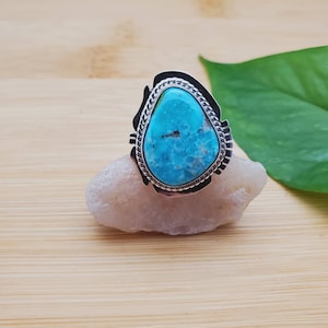 RR-07 | Sterling Silver Turquoise Ring Size 7 1/2 US | Big Turquoise Ring | Silver Ring | Blue Stone Ring | Statement Ring | Gift For Her