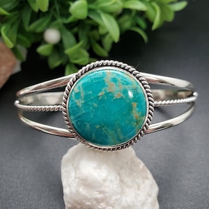CW-004 | Royston Turquoise Bracelet Cuff | Sterling Silver Turquoise Cuff Bracelet | 20mm Round Turquoise Bracelet | Simple Cuff Made in USA