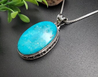 PLNT#154 | Unique Turquoise Necklace Pendant With Silver Chain Necklace ...