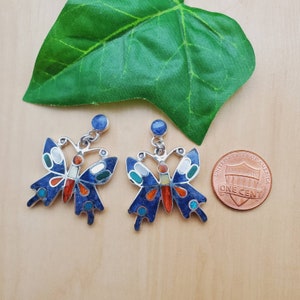 UH#22 Multicolor Inlaid Butterfly Earrings | Colorful Post Earrings | Southwest Sterling Silver Butterfly Earrings | Silver Inlay Posts