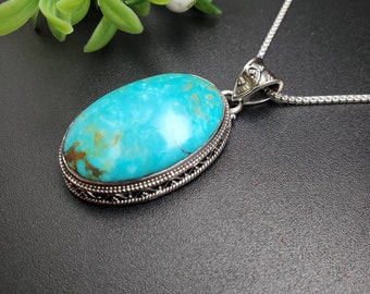 PLNT#101 | Unique Turquoise Necklace Pendant With Silver Chain Necklace | Sterling Silver Turquoise Southwest Pendant | Gifts Ideas For Her