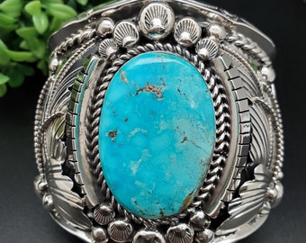 279.5 Grams Big Kingman Turquoise Cuff Bracelet | Huge Southwest Turquoise Bracelet Cuff | Sterling Silver Turquoise Bracelet Made in USA