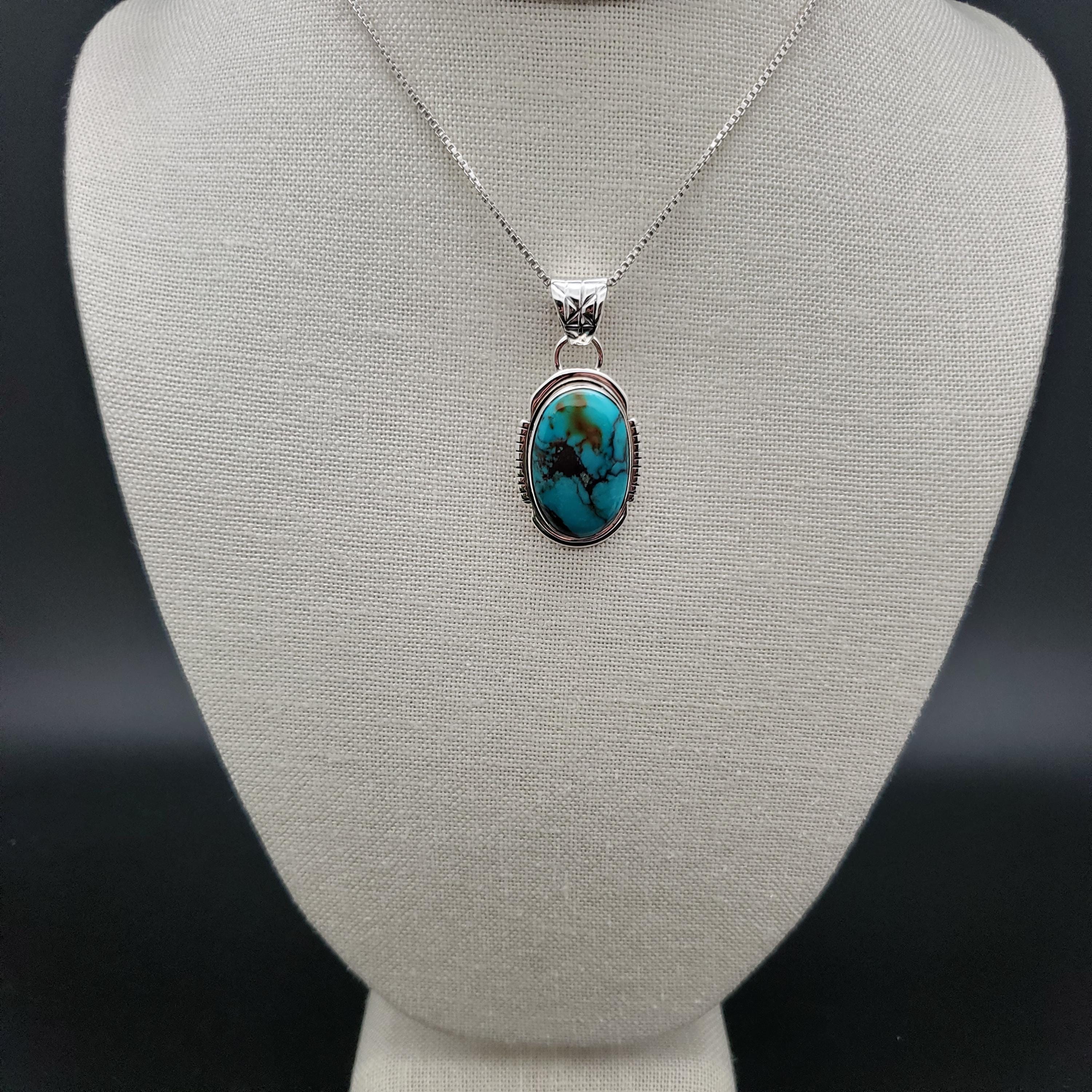 SFH #329 | Unique Turquoise Necklace Pendant With Silver Chain