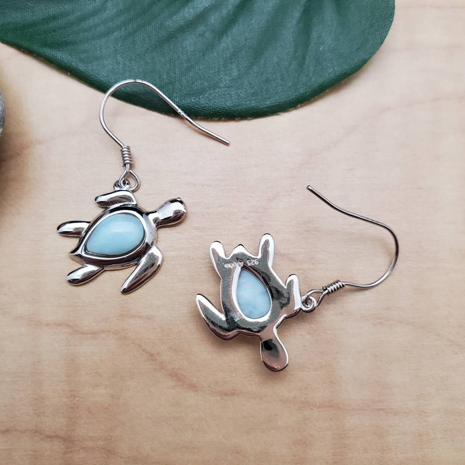 Sea Turtle Inlay EMV #72 Dainty Larimar Inlay Sea Turtle Dangle Earrings | Sterling ...