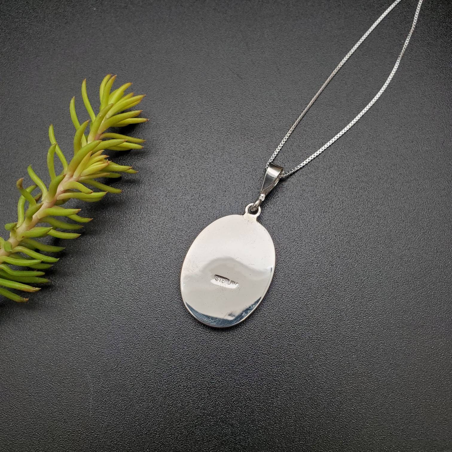 OVAL INLAY NECKLACE-SILVER925-インレイネックレス TT #07 Multicolor Inlay Necklace Pendant With Silver Box Chain