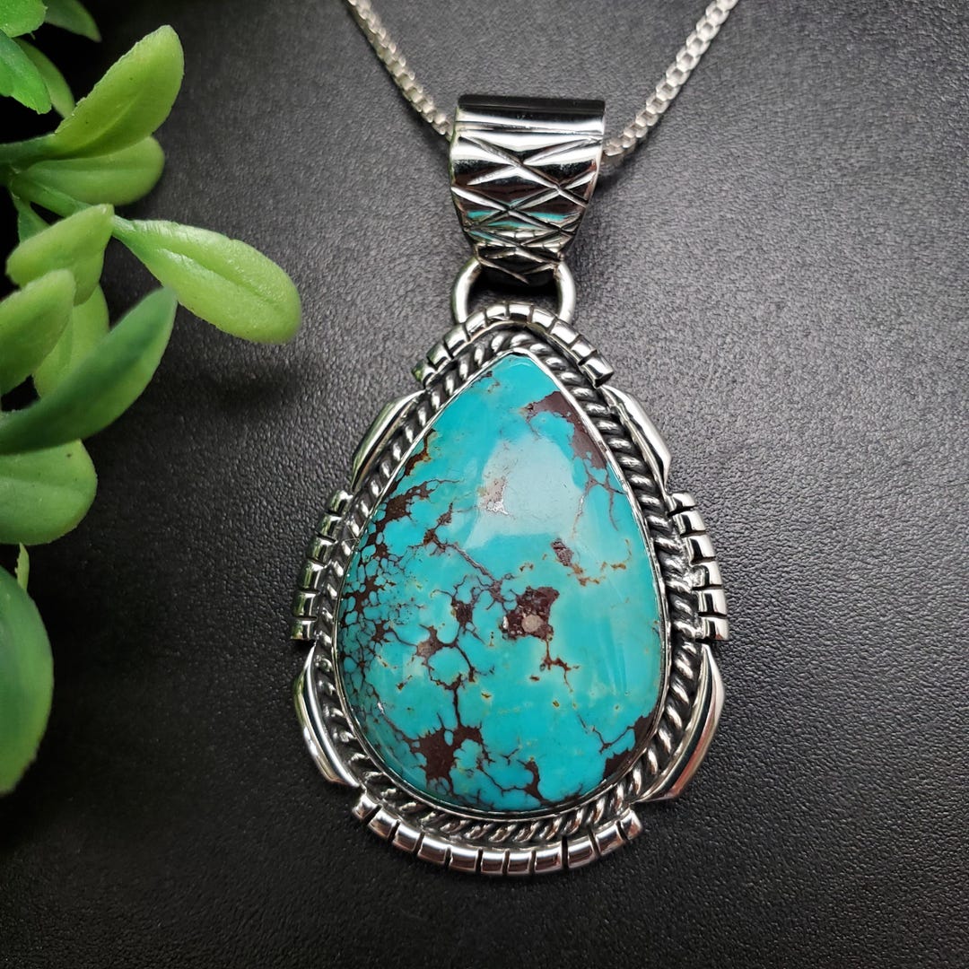 SFH #323 | Unique Turquoise Necklace Pendant With Silver Chain Necklace ...