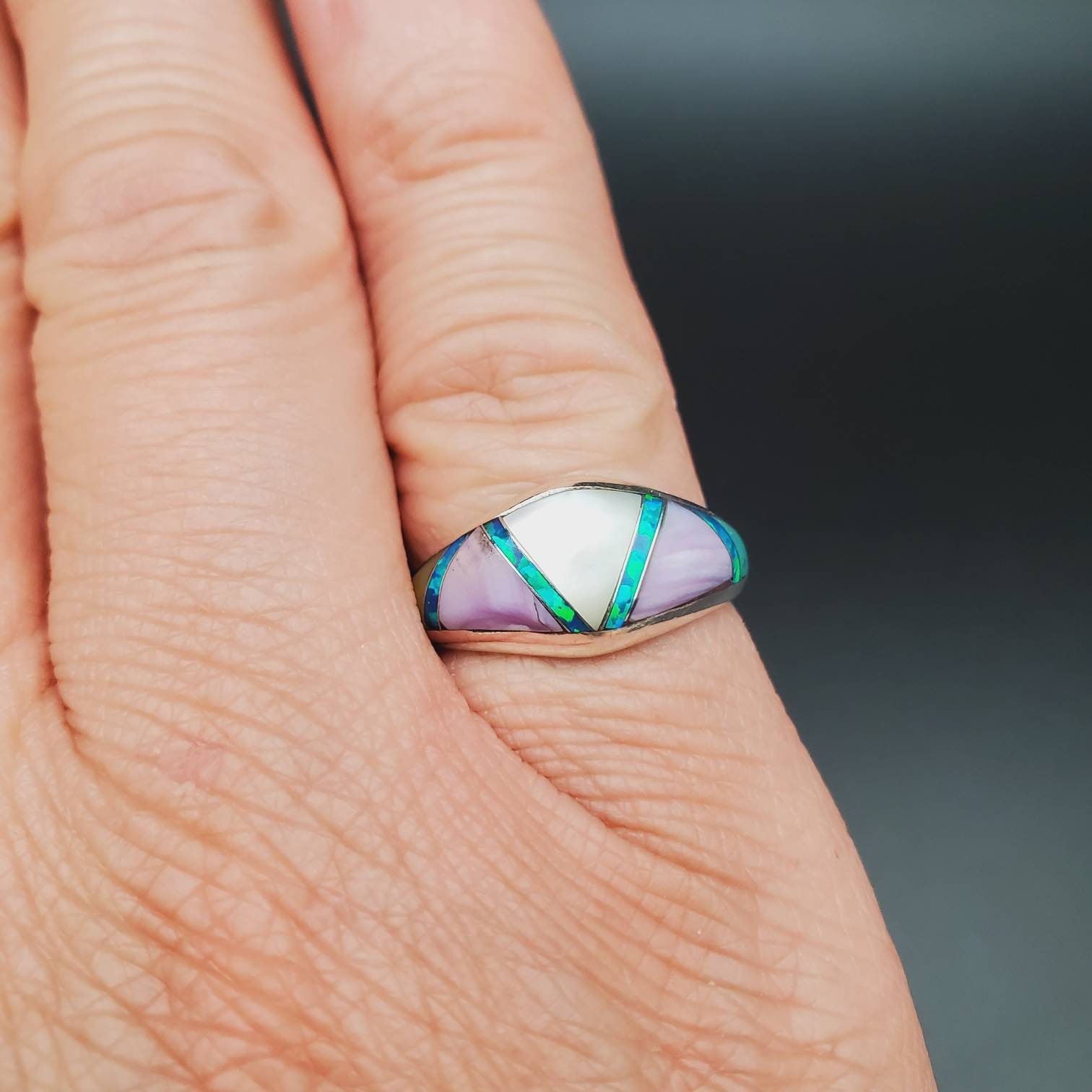 Inlay Ring #454 | Lovely Multicolor Inlay Southwest Ring Size 7 3/4 ...