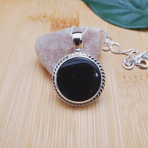 925ForHer Dainty Black Onyx Necklace Pendant With Silver Box Chain Necklace 18&quot; | Sterling Silver Black Onyx Necklace | Made in USA