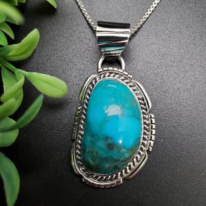 PLNT#137 | Unique Turquoise Necklace Pendant With Silver Chain Necklace | Sterling Silver Turquoise Southwest Pendant | Gifts Ideas For Her