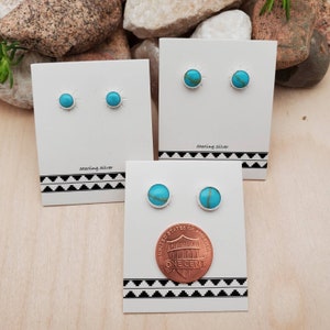 925ForHer Kingman Turquoise Studs | 5mm 6mm 8mm Sterling Silver Stud Earrings | Turquoise Jewelry | Dainty Turquoise Earrings Made in USA