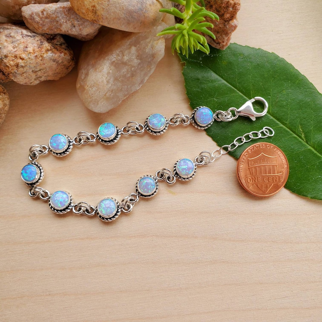 925forher Dainty Blue Opal Bracelet Link Blue Opal Link Bracelet