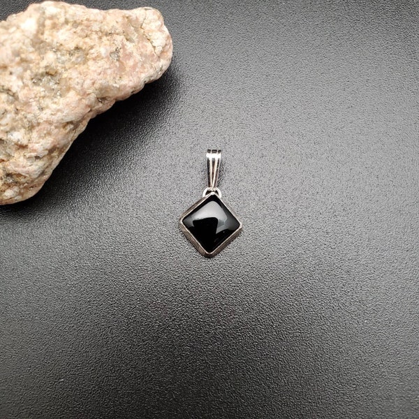 925ForHer Small Black Square Necklace Pendant WithOut Silver Chain | Sterling Silver Black Onyx Pendant | Tiny Southwest Pendant Made in USA