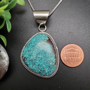 SFH #210 | Kingman Turquoise Necklace Pendant With Option of Silver Chain Necklace | Sterling Silver Turquoise Southwest Pendant Made in USA