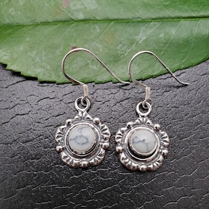 925ForHer Flower Concho Earrings | White Buffalo Turquoise Dangle Earrings | Small Turquoise Earrings | Sterling Silver Southwest Earrings