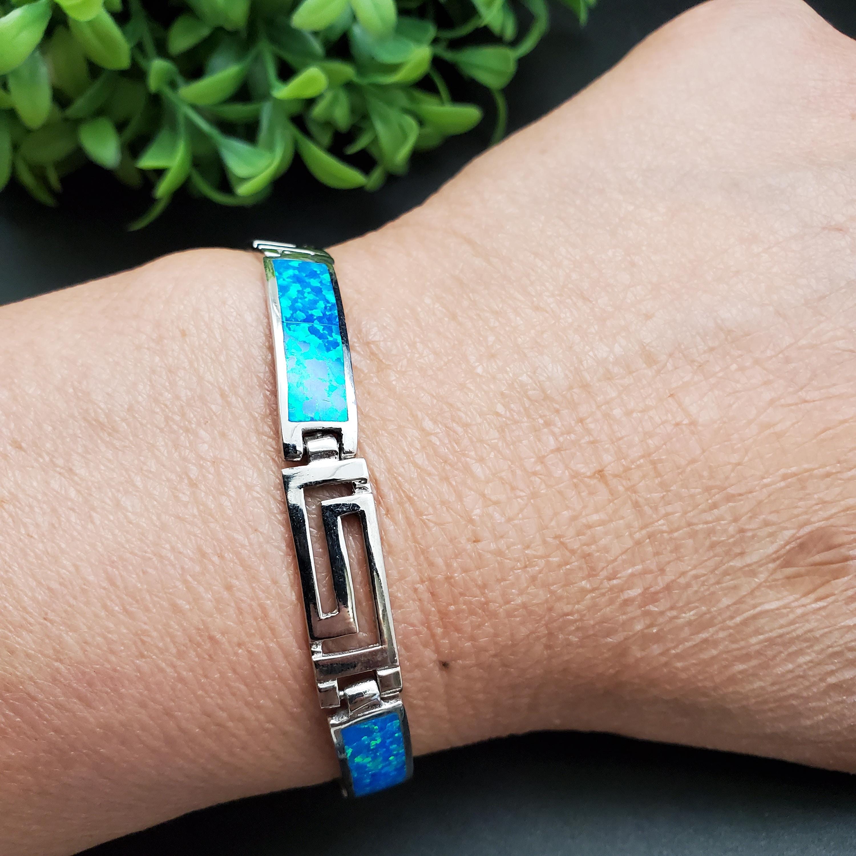 ブレスレット cat hammill Bronze Crystal bracelet set blue SAM #22 | Blue Opal Inlay Link Bracelet 7 3/4 in | Sterling