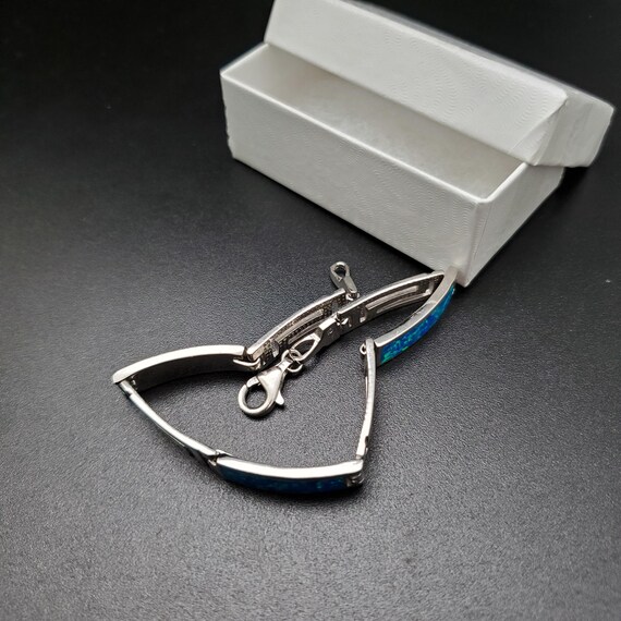 SAM #22 | Blue Opal Inlay Link Bracelet 7 3/4 in | Sterling