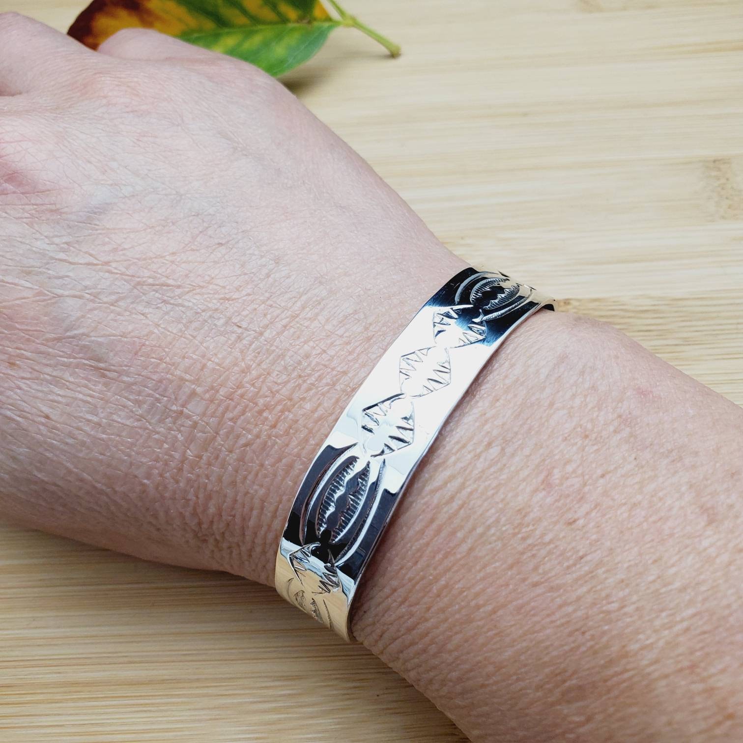 Unisex Cuff Bracelet | Navajo Stamped Silver Bangle Bracelet