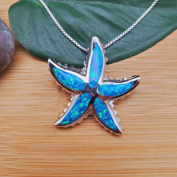 Sterling Silver Created Blue Opal Textured Star Fish Pendant Sterling Silver Created Blue Opal Textured Star Fish Pendant