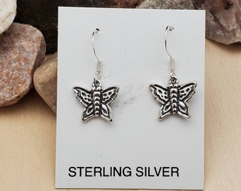 925ForHer Small Silver Butterfly Earrings | Dainty Butterfly Dangle Earrings | Sterling Silver Charm Earrings | Charm Jewelry | Made in USA
