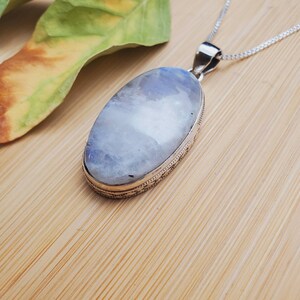 Beautiful #43 Rainbow Moonstone Necklace Pendant With Silver Chain Necklace | Silver Healing Moonstone Pendant | Silver Moonstone Necklace