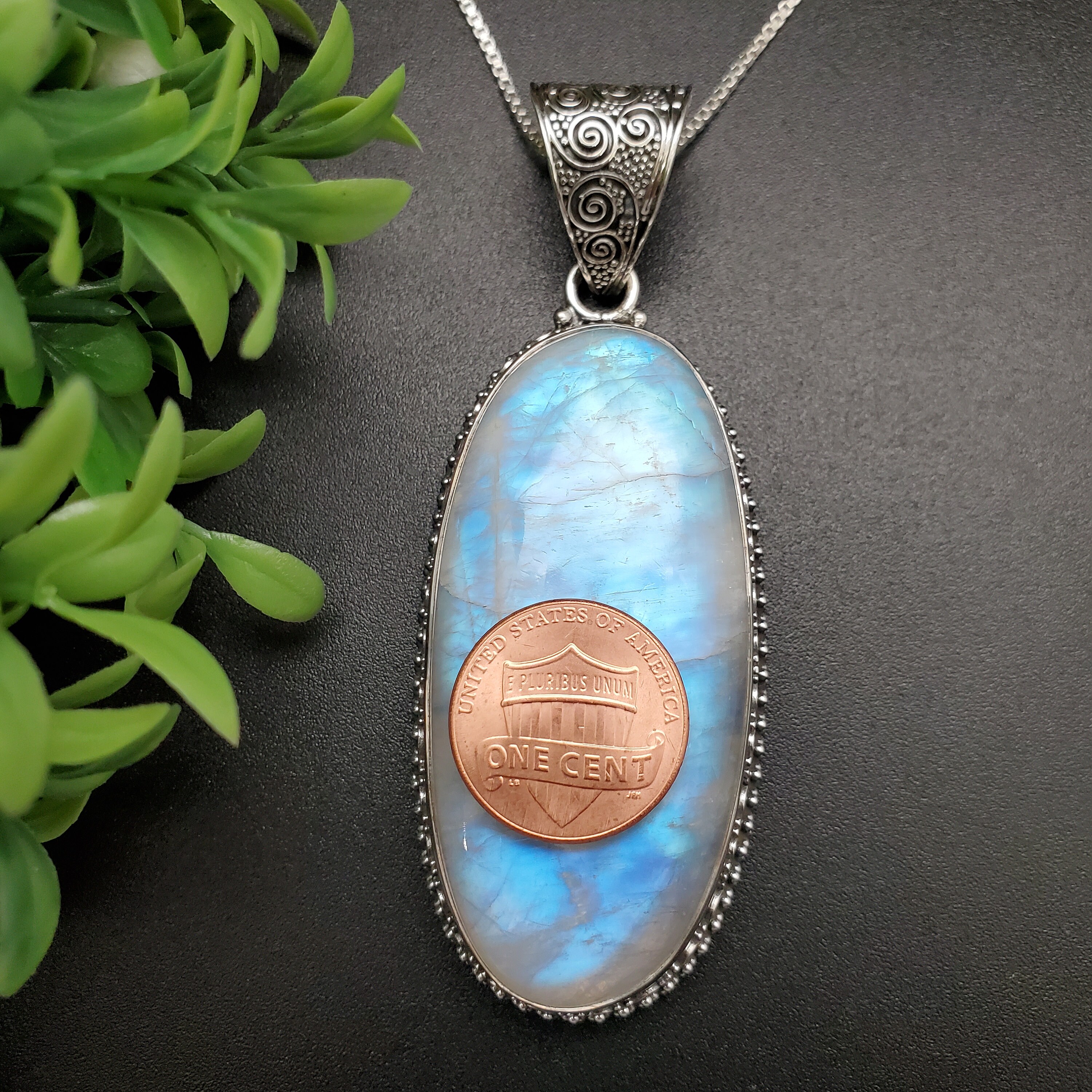 PLNT#198 | Unique Rainbow Moonstone Necklace Pendant With Silver