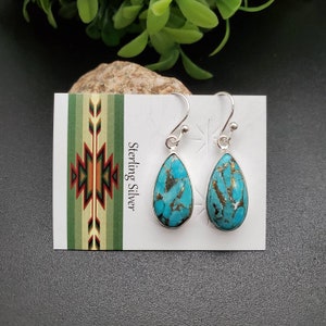 SVE#64 | Blue Copper Turquoise Earrings | Sterling Silver Copper Turquoise Teardrop Earrings | Dainty Blue Turquoise Southwest Earrings