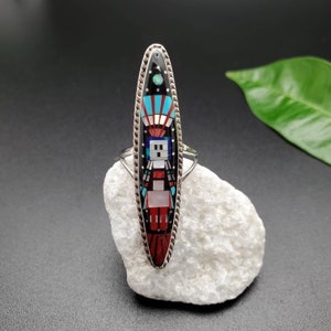 Inlay Ring #483 | Lovely Multicolor Inlay Southwest Ring | Sterling Silver Inlay Multicolor Ring | Dainty Pattern Inlay Ring | Galaxy Ring