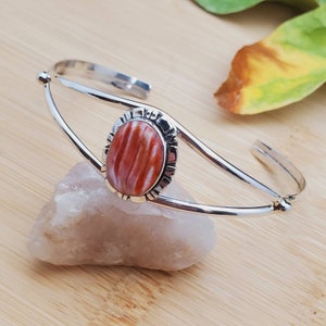 Dainty Spiny Oyster Bracelet Cuff | Small pink Stone Bracelet | Sterling Silver Cuff Bracelet | Native Handmade Southwest Bracelet | Simple