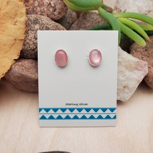 925ForHer Oval Pink Mother of Pearl Post Earrings | Dainty Pink Stud Earrings | Pink Shell Posts | Sterling Silver Post Earrings Made in USA