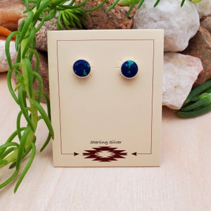 925ForHer 6mm Azurite Malachite Studs | Sterling Silver Azurite Earring Studs | Blue, Green Stone Studs | Simple Stud Earrings | Made in USA