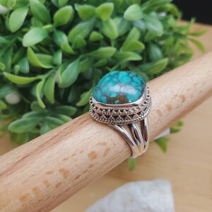 PLNT#233 | Big Turquoise Ring Size 8 US | Sterling Silver Turquoise Ring | Handmade Turquoise Ring For Her | Southwestern Jewelry | Everyday