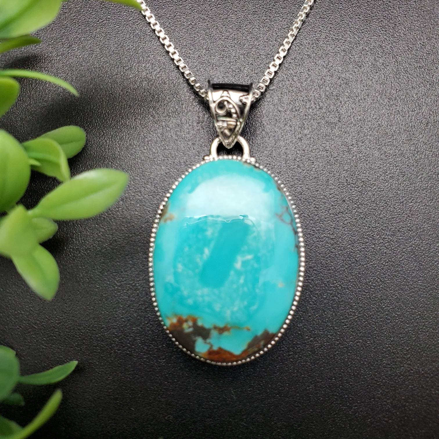 PLNT#114 | Unique Turquoise Necklace Pendant With Silver Chain Necklace ...