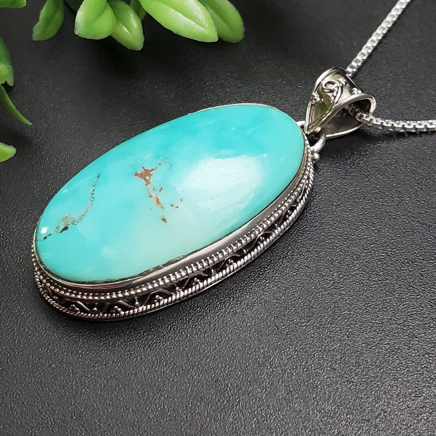 PLNT#111 | Unique Turquoise Necklace Pendant With Silver