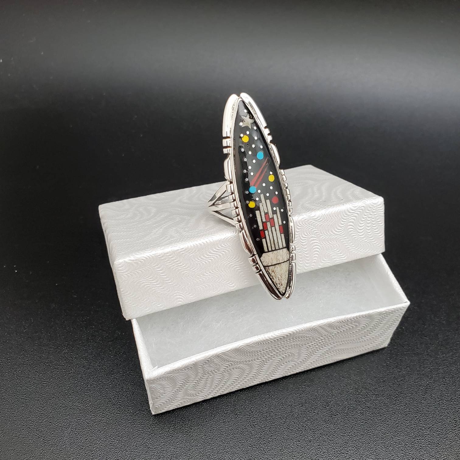 Inlay Ring #490 | Lovely Micro Inlay Southwest Ring Size 8 | Sterling ...