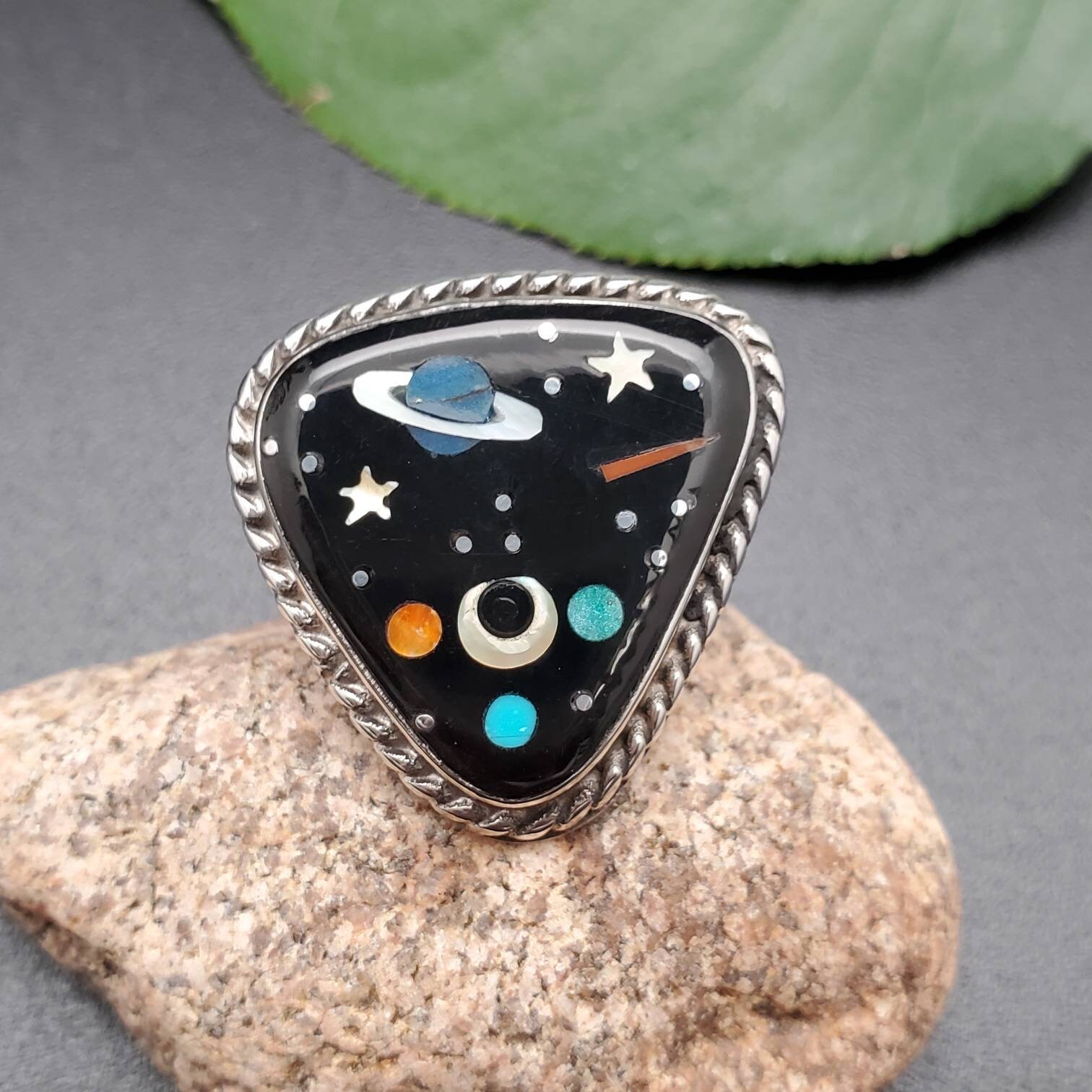 Rare Inlaid Gemstone Triangle Galaxy Pendant by David Freeland Rare Inlaid Gemstone Triangle Galaxy Pendant by David Freeland