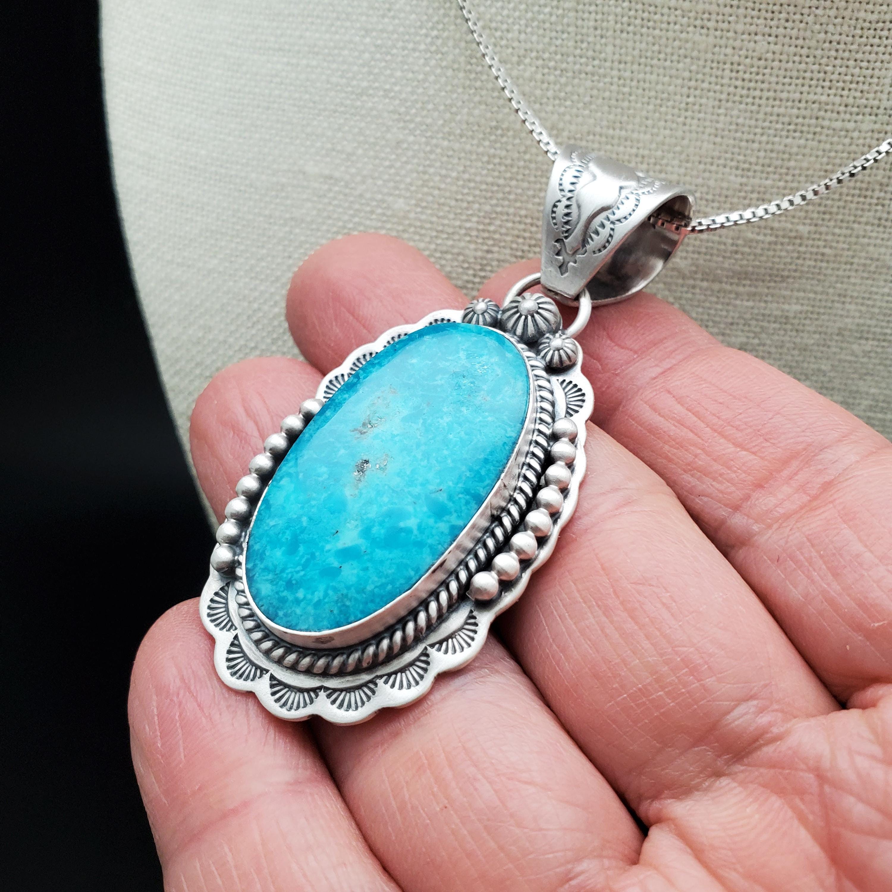 SFH #44 | Kingman Turquoise Pendant With Option a Silver Chain Necklace ...