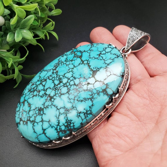 Sterling Silver Filigree Large Green Turquoise Pendants Sterling Silver Filigree Large Green Turquoise Pendants