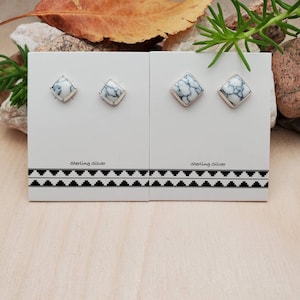 925ForHer White Buffalo Turquoise Studs | Sterling Silver Turquoise Square Studs | White Turquoise Earrings | Southwest Turquoise Jewelry